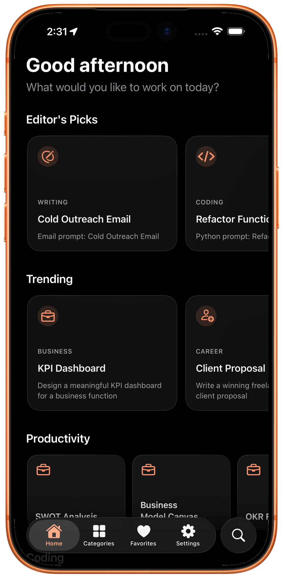 Prompt Mint running on iPhone